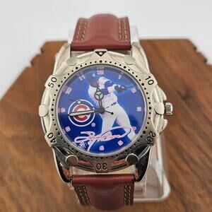 Sammy Sosa Home Run Hero Men's Watch Chicago Cubs Silver Tone Brown Leather Band